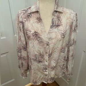 Cloth & Stone Linen Blend Palm Print Button Front Blouse Small Coastal Boho